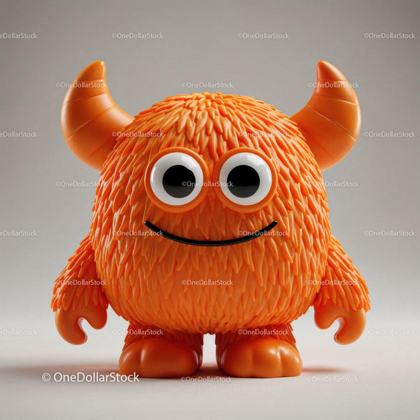 Cute Orange Fuzzy Monster Figure With Horns