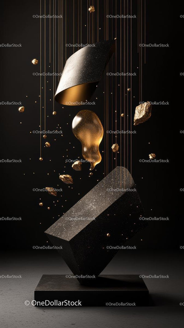 Futuristic Metallic Abstract Sculpture with Floating Elements for Modern Art
