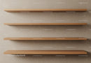 Three Wooden Shelves in Minimalist Interior with Neutral Background