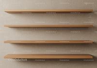 Three Wooden Shelves in Minimalist Interior with Neutral Background