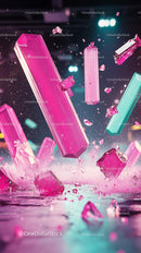 Vibrant Pink and Blue Crystal Explosion with Shattered Fragments