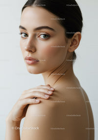 Elegant Portrait of a Young Woman with Clear Skin and Blue Eyes
