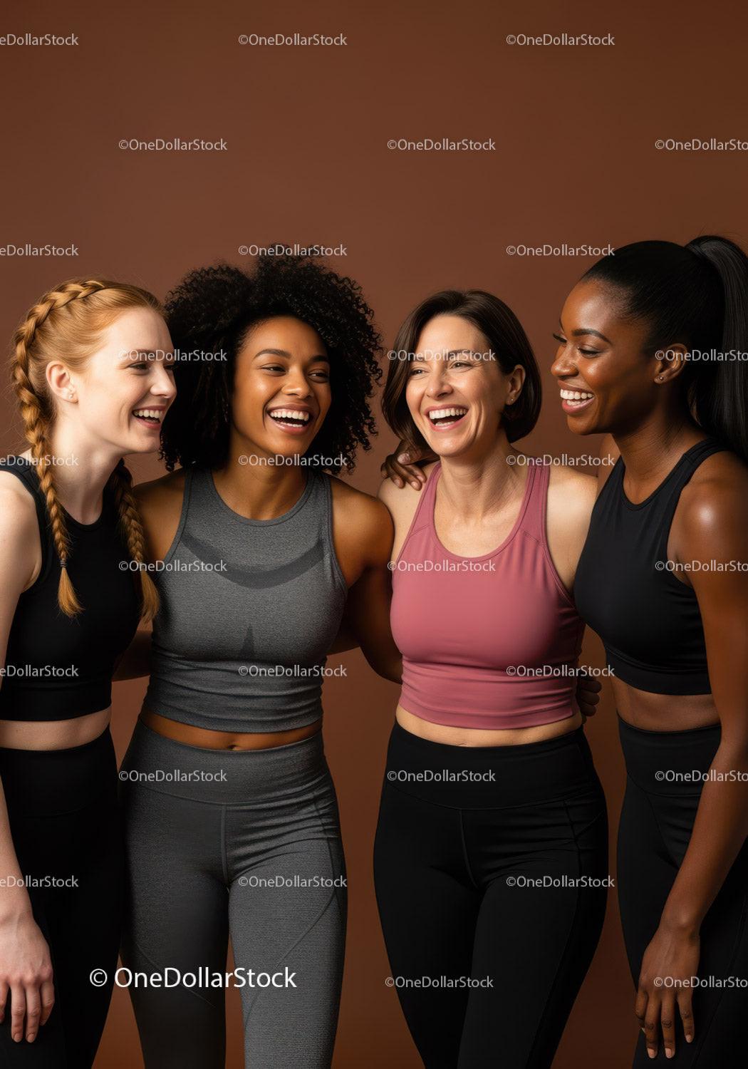 Diverse Women Sharing Joy in Fitness Apparel