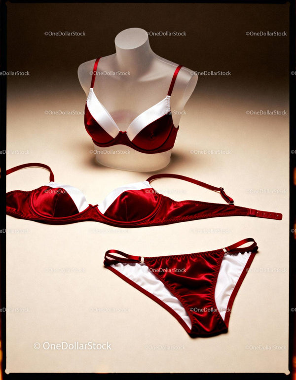 Red and White Satin Lingerie Set on Display