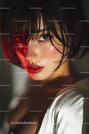 Dramatic Close-Up of a Beautiful Woman with Intense Expression