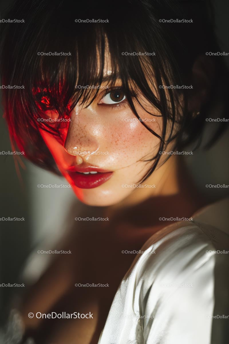 Dramatic Close-Up of a Beautiful Woman with Intense Expression