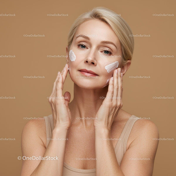 Elegant Mature Woman Applying Skincare Cream for Healthy Skin