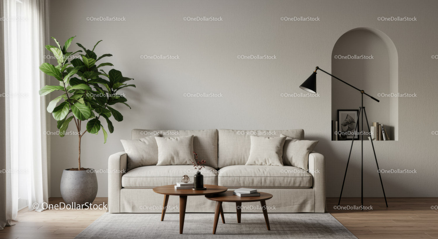 Przytulny salon z minimalistycznym wystrojem i naturalnym światłem