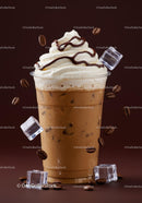 Iced coffee with whipped cream and chocolate syrup