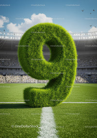 Green Grass Number Nine on Football Field
