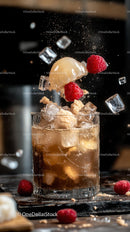 Refreshing Raspberry Vanilla Ice Cream Cocktail Splash with Ice Cubes