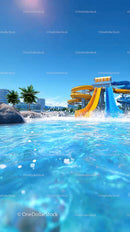 Colorful Water Slides at a Summer Tropical Water Park