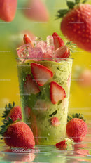 Refreshing Strawberry and Green Juice with Ice Cubes