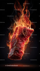 Fiery Raw Steak with Flames for Food and Culinary Photography