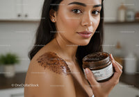 Woman Applying Coffee Body Scrub for Healthy Skin