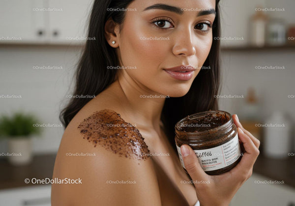 Woman Applying Coffee Body Scrub for Healthy Skin