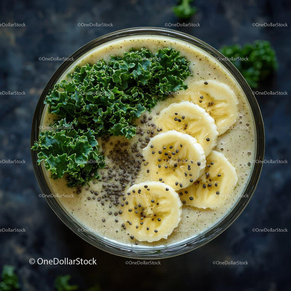 Banana Slices and Green Kale in Creamy Smoothie Bowl