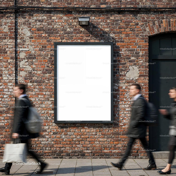 Urban brick wall with blank advertising billboard JPG Mockup Image