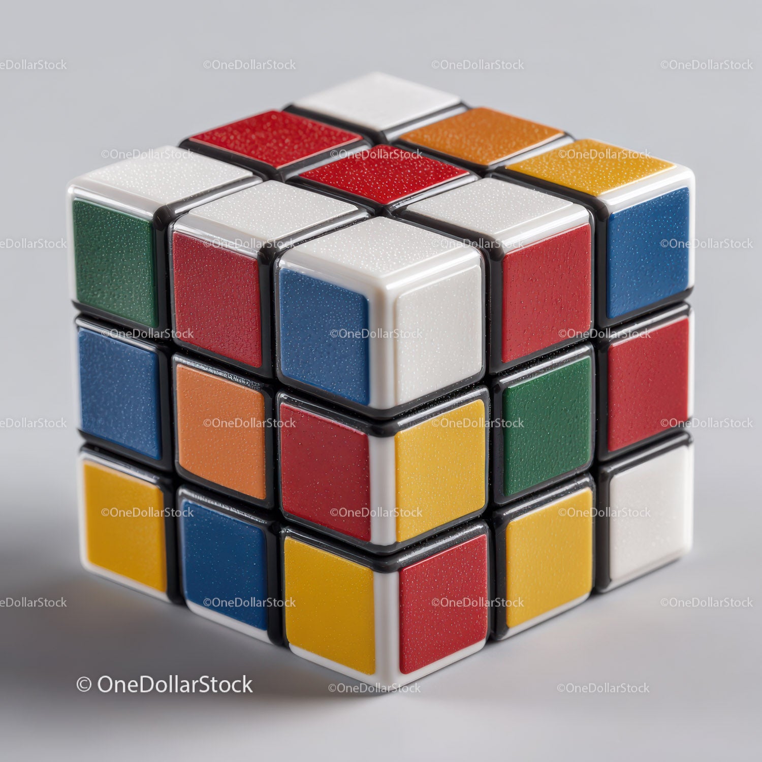 Colorful Rubik's Cube with Vibrant Red, Blue, Green, Yellow, and White Colors
