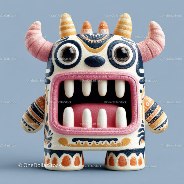 Colorful Ceramic Monster Figurine With Horns