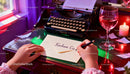Writing a heartfelt love letter at vintage desk
