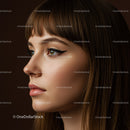 Close-Up Portrait of a Young Woman with Elegant Makeup and Brown Hair
