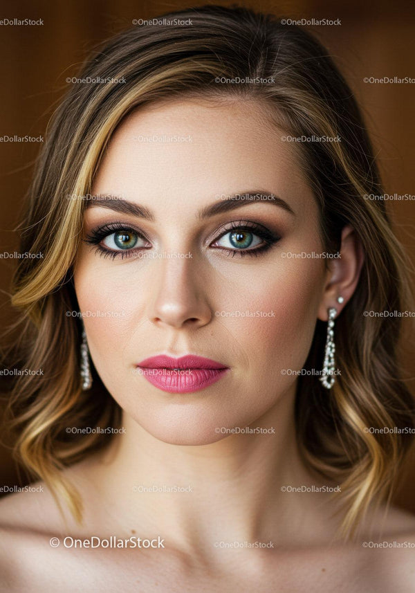 Elegant Woman with Bright Green Eyes and Light Makeup
