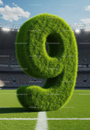 Grass number nine standing on soccer field center line