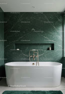 Luxury Green Marble Wall Bathroom with Freestanding White Bathtub