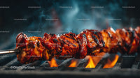 Juicy Grilled Meat Skewers with Charred Edges on Open Flame