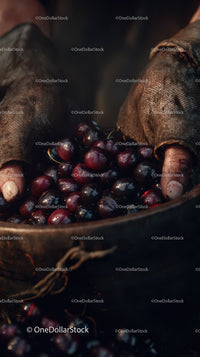 Ripe Dark Cherries in rustic basket for seasonal harvest