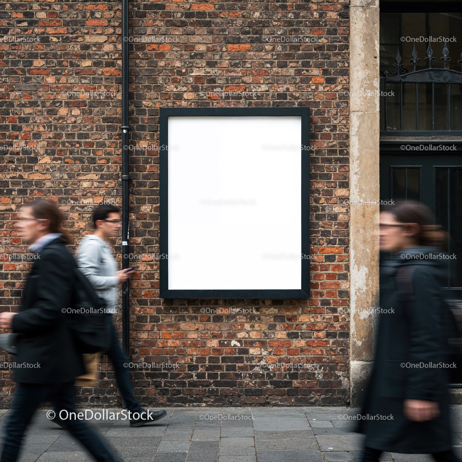 Urban street scene with blank advertising billboard