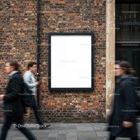 Urban street scene with blank advertising billboard
