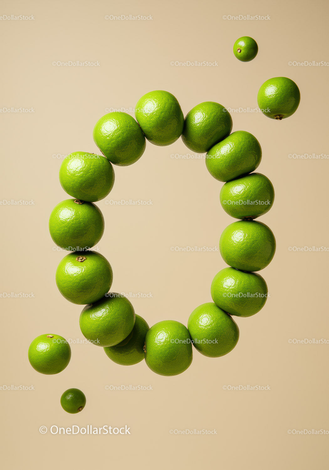 Floating green limes arranged in a circular shape