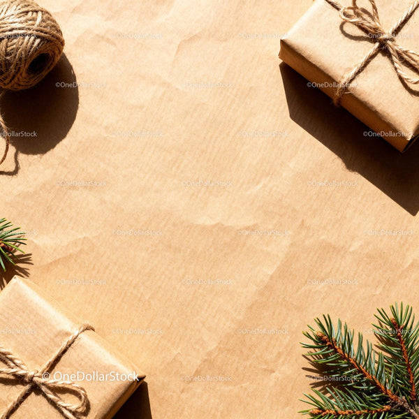 Rustic gift wrapping with natural twine and pine branches