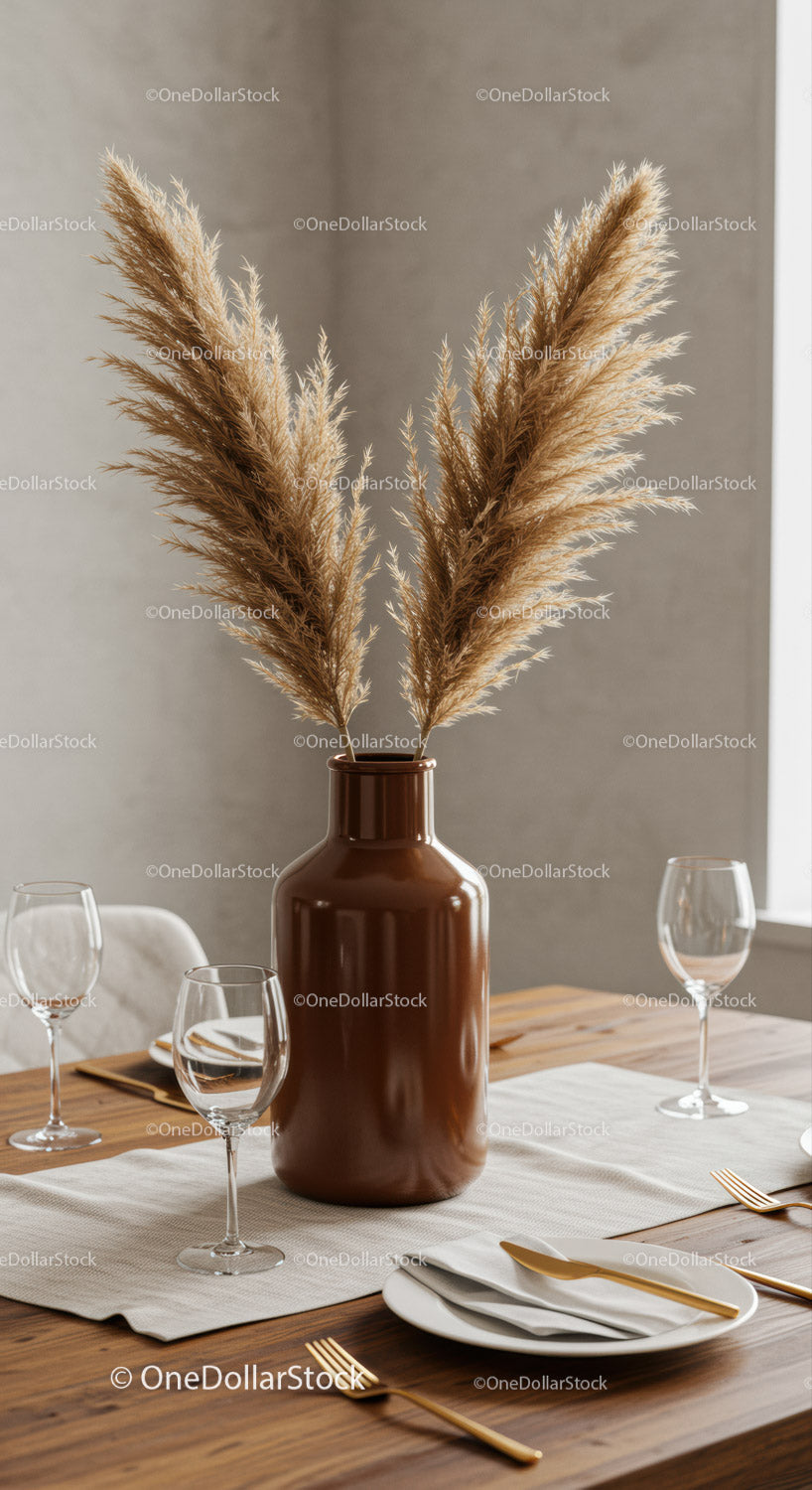 Elegant Dining Table Decor with Pampas Grass and Modern Setting