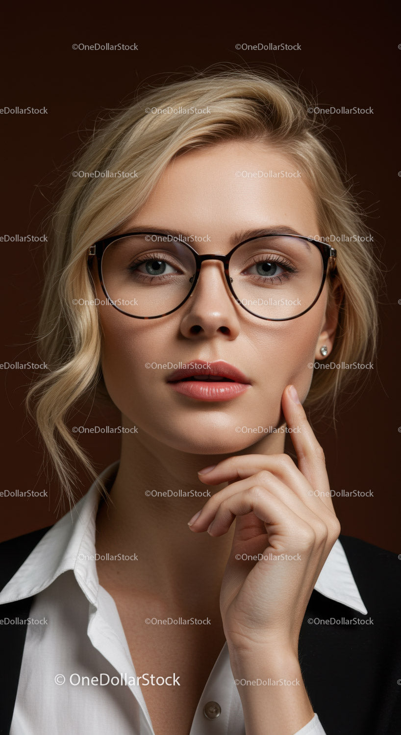 Elegancka blondynka w stylowych okularach na profesjonalnym portrecie