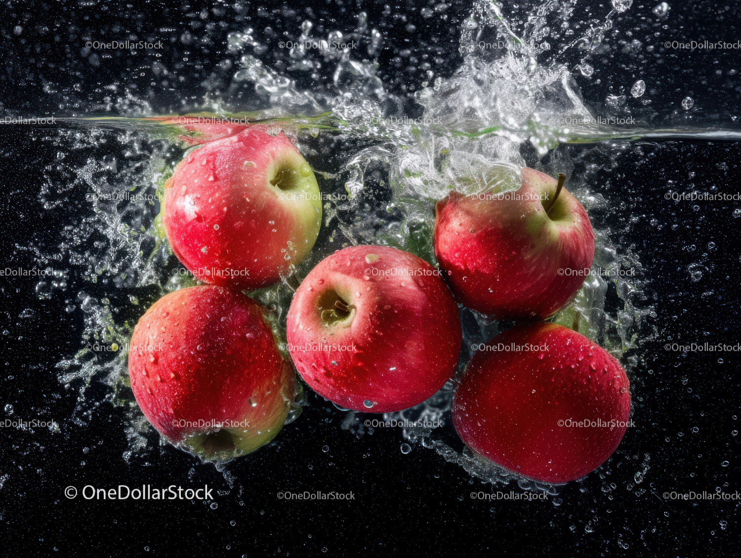 Fresh Red Apples Splash in Water with Vibrant and Juicy Look