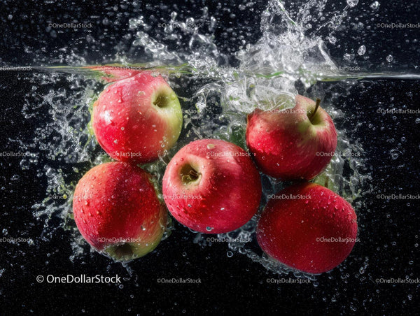 Fresh Red Apples Splash in Water with Vibrant and Juicy Look