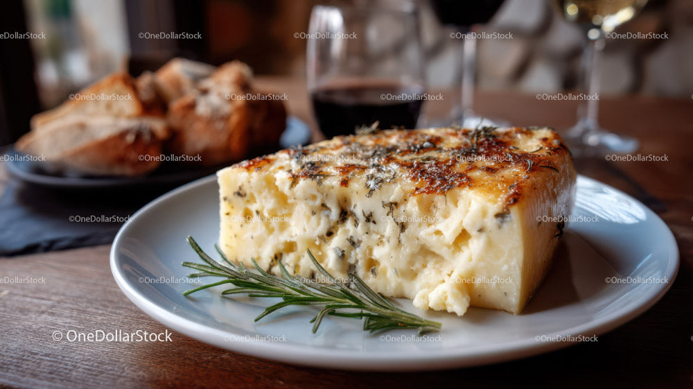 Blue Cheese and Rustic Bread on Decorative Plate in Food Setting