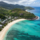 Scenic Tropical Beach with Green Hills and Crystal Clear Water
