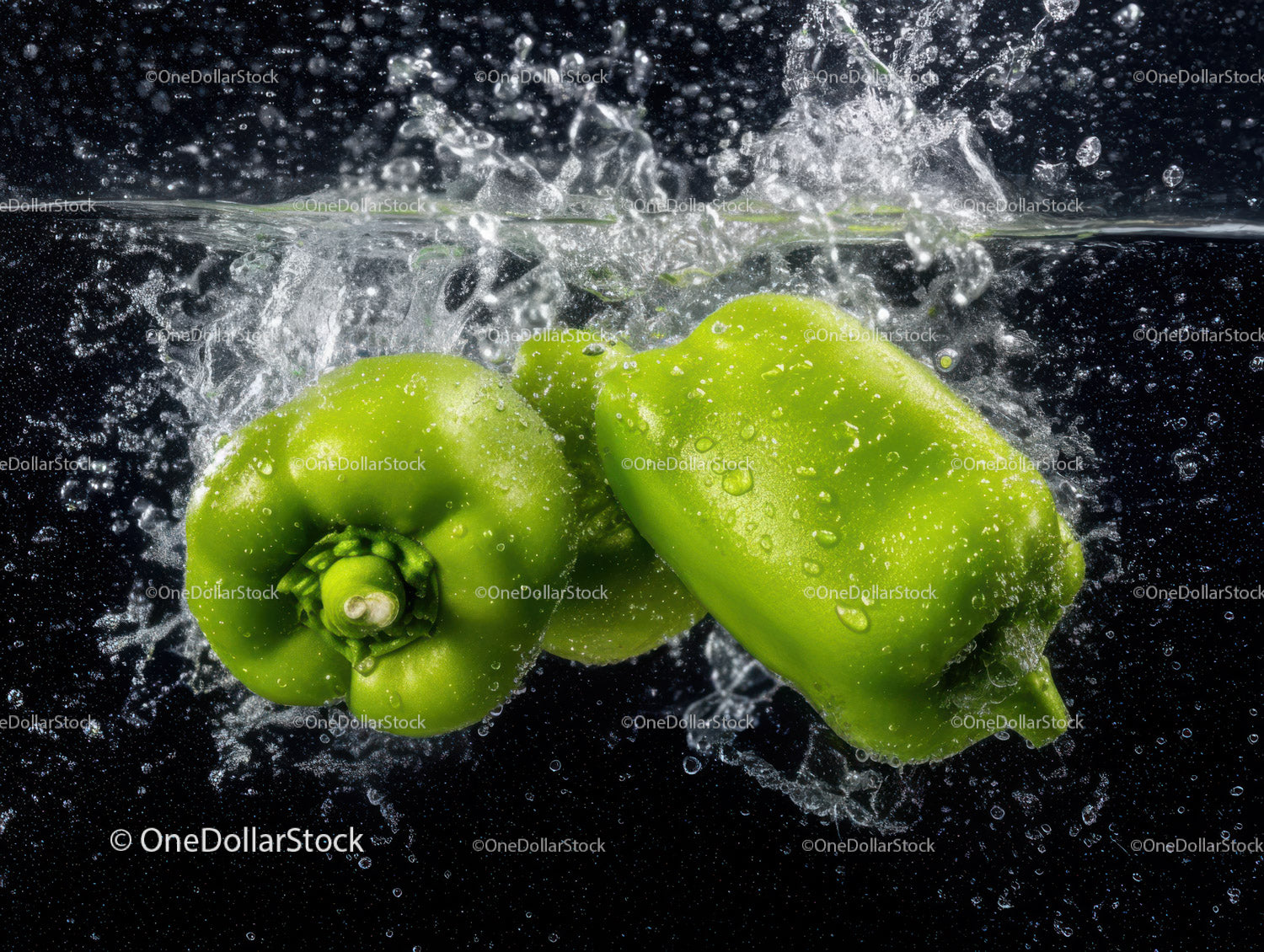 Fresh Green Bell Pepper Underwater Splash in Vibrant Food Scene