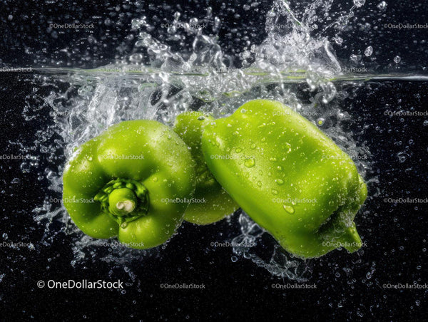 Fresh Green Bell Pepper Underwater Splash in Vibrant Food Scene