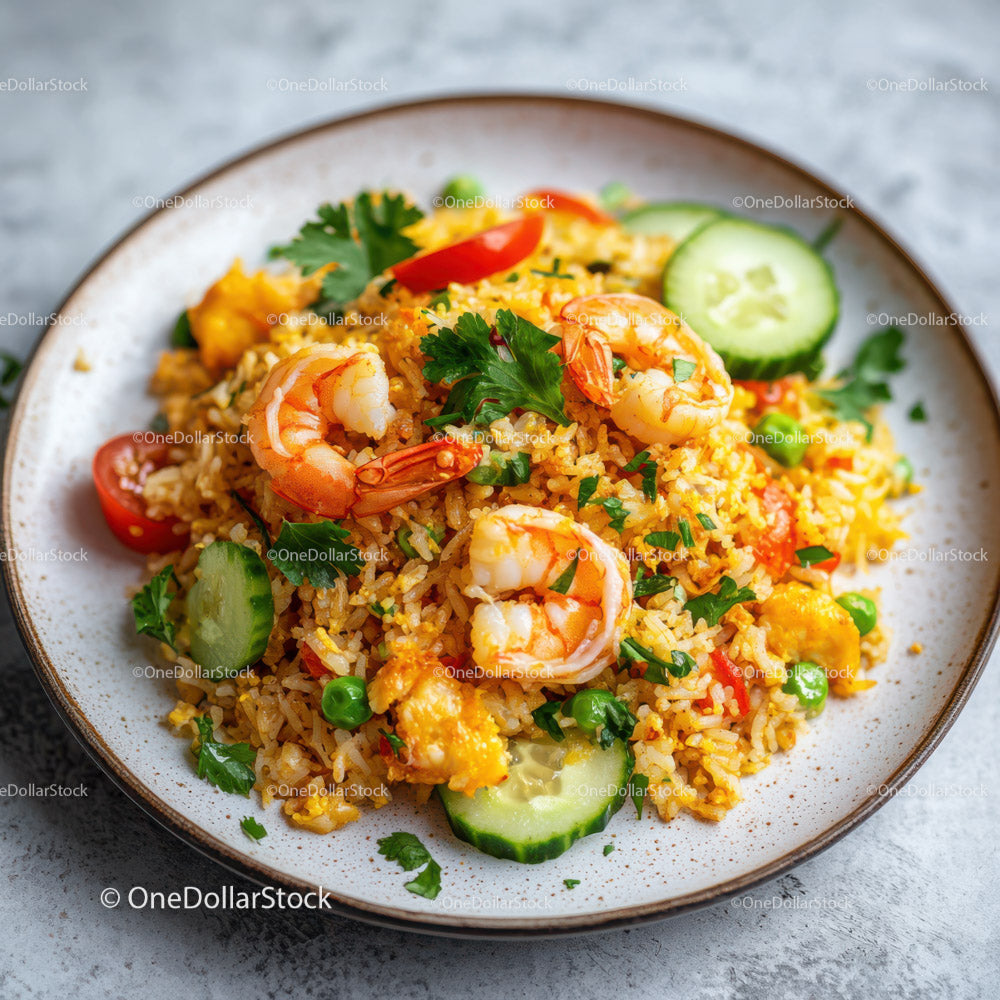 Shrimp Fried Rice with Fresh Vegetables and Cilantro