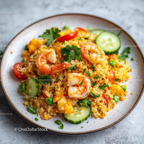 Shrimp Fried Rice with Fresh Vegetables and Cilantro