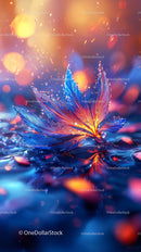 Vivid Blue and Orange Feather Surrounded by Water Splash