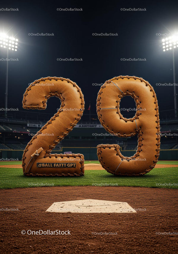 Rękawica baseballowa z numerem 29 na profesjonalnym boisku nocą