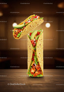 Grilled chicken tacos with fresh vegetables on wooden table