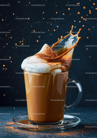 Rich Coffee Splash with Cream and Cocoa Powder