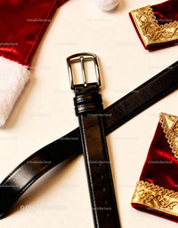 Black Leather Belt Beside Velvet Christmas Accessories